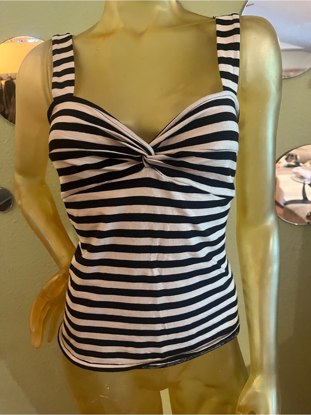 H&M Striped Black and White Twist Front Tank Top - Women
